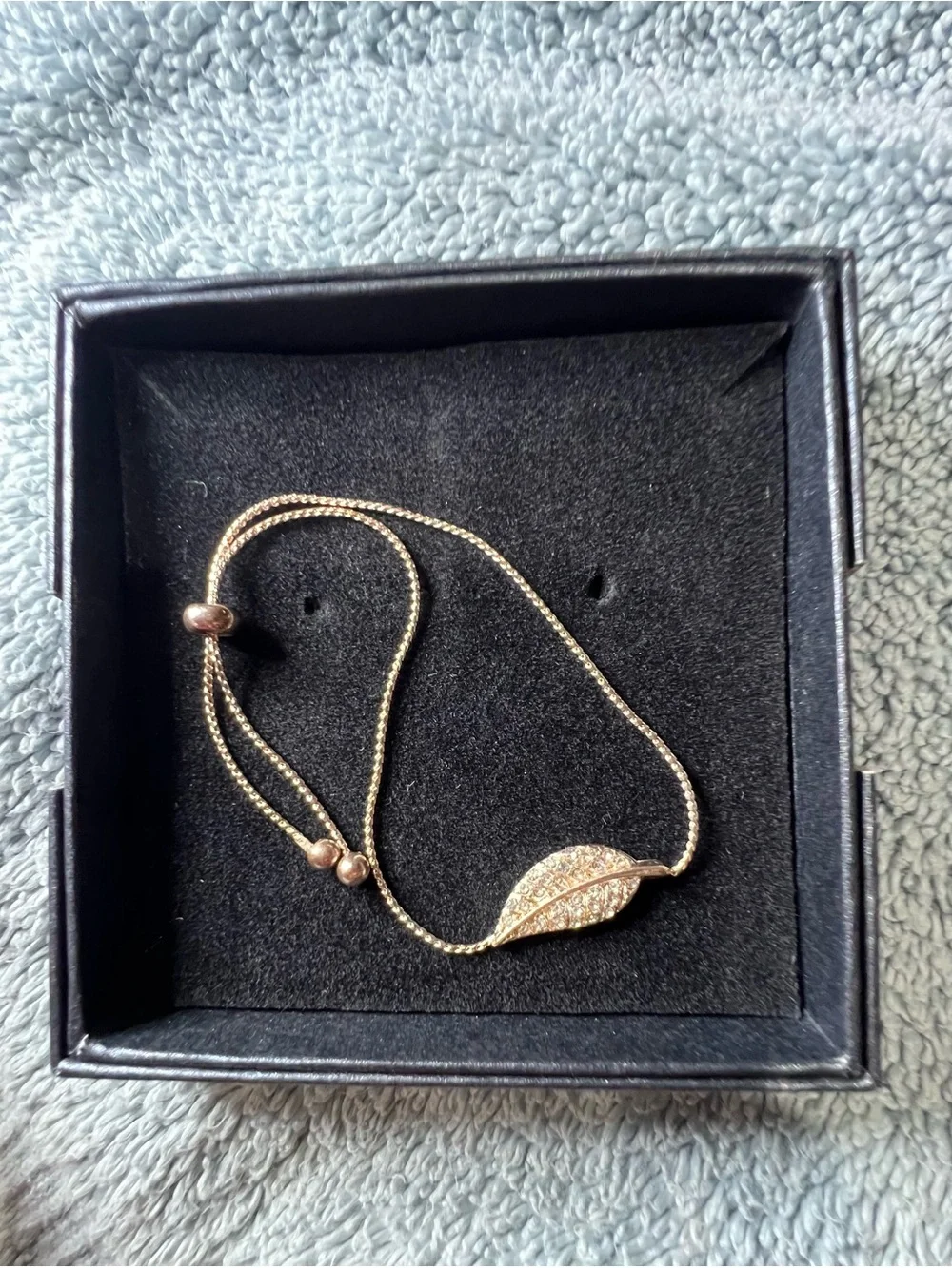 Delicate Rose Gold Leaf Slider Bracelet